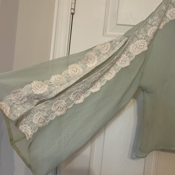 Teal Lace Trim Blouse - Picture 7 of 7